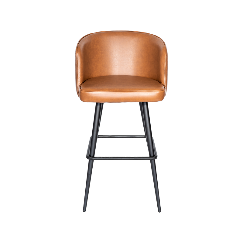 Bangku bar ketinggian kulit coklat dengan backrest