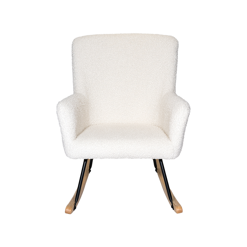 Teddy Upholstered Glider Recliner White Fur Fabric Rocking Chair untuk Ruang Tamu, Bilik Tidur